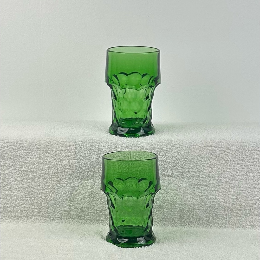 Set of 2 - VTG Georgian Emerald Green Glasses Honeycomb (5.5" tall, 14 oz.)